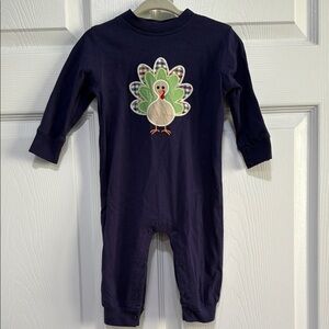 Boys Navy Knit Turkey Romper